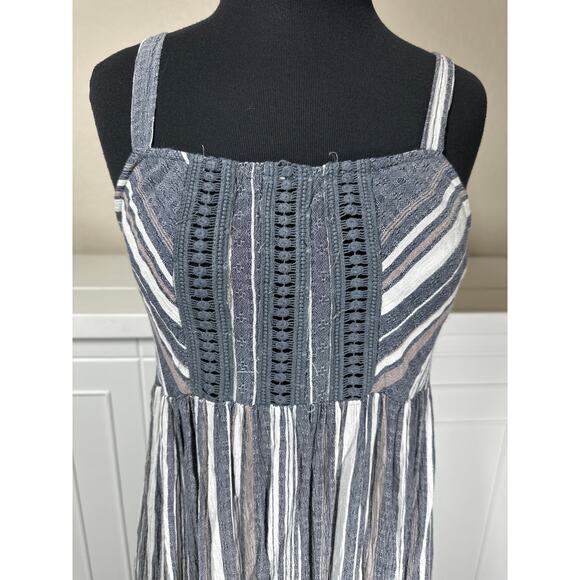 Angie Striped Tiered Sleeveless Maxi Dress Size M Boho Denim Summer Sundress - Picture 2 of 12